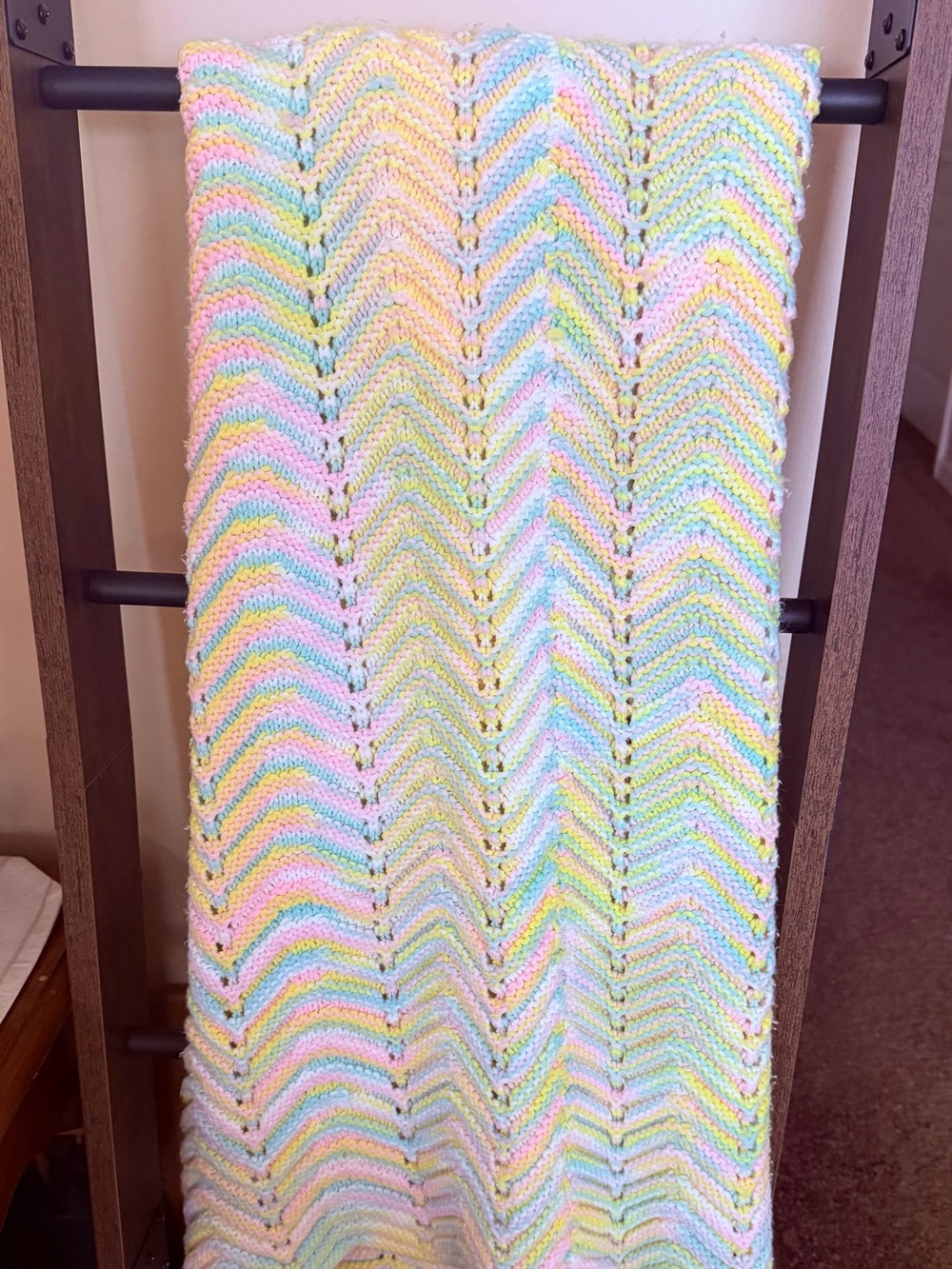 Handmade Soft Pastel Chevron Knit Throw Blanket - Multi Pastel